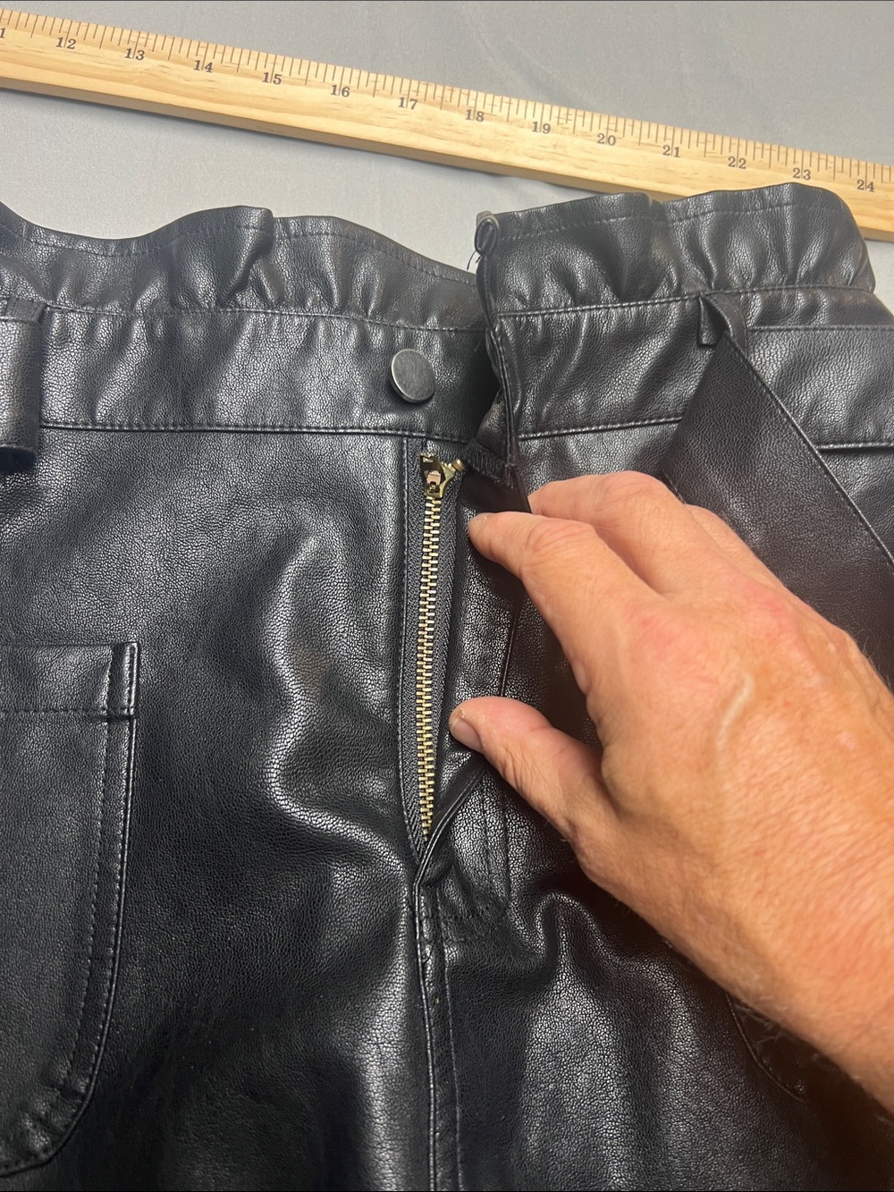 Blue Rain Black High-Waist Faux Leather Paperbag Shorts with Self-Tie - Picture 5 of 11